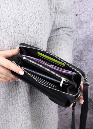 Small leather crossbody zipper bag clutch for women with smartphone pocket/ Black/ 10038 photo