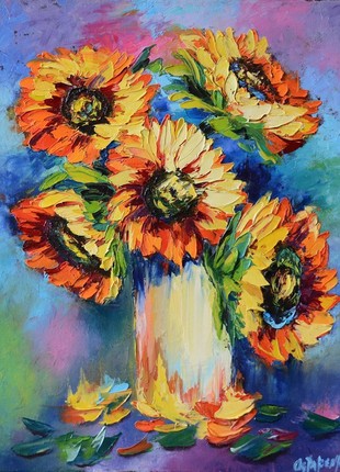 Oil painting flowers "Sunflowers" unframed gift