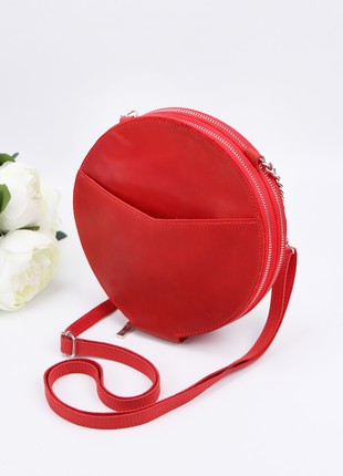 Women's Leather Shoulder Zip Round Double Wallet Bag/ Red/ 10062 photo