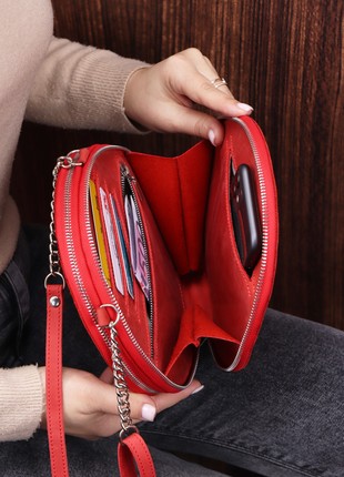 Women's Leather Shoulder Zip Round Double Wallet Bag/ Red/ 10066 photo