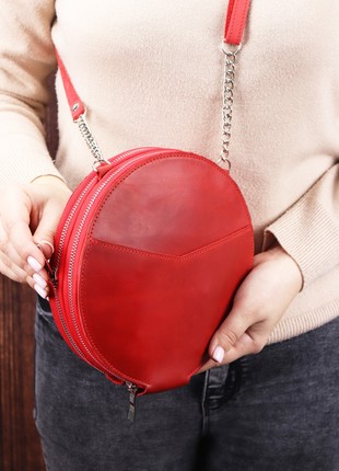 Women's Leather Shoulder Zip Round Double Wallet Bag/ Red/ 10068 photo