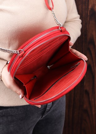Women's Leather Shoulder Zip Round Double Wallet Bag/ Red/ 10063 photo