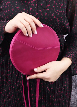 Women's leather round shoulder bag with zip/ Pink bag/ 10056 photo