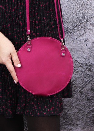 Women's leather round shoulder bag with zip/ Pink bag/ 10055 photo