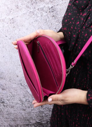 Women's leather round shoulder bag with zip/ Pink bag/ 10057 photo