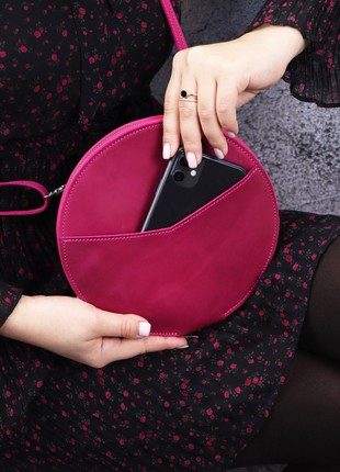 Women's leather round shoulder bag with zip/ Pink bag/ 10051 photo