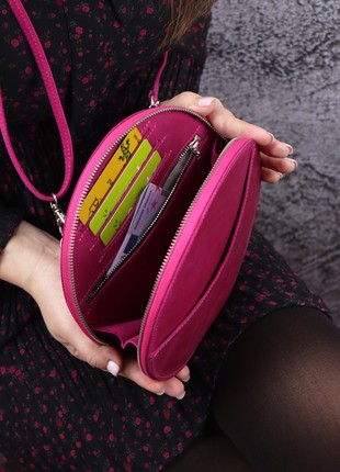 Women's leather round shoulder bag with zip/ Pink bag/ 10059 photo