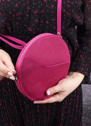 Women's leather round shoulder bag with zip/ Pink bag/ 10058 photo
