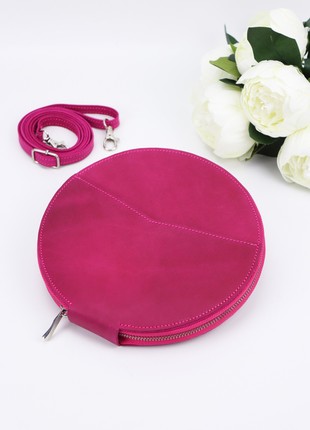 Women's leather round shoulder bag with zip/ Pink bag/ 10052 photo