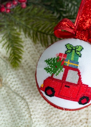 Christmas ball ornament "Car with Christmas tree"4 photo