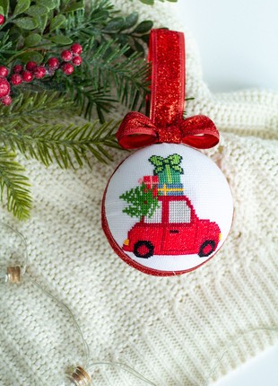 Christmas ball ornament "Car with Christmas tree"9 photo