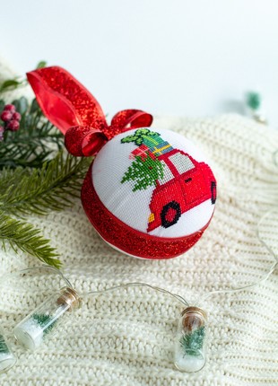 Christmas ball ornament "Car with Christmas tree"2 photo