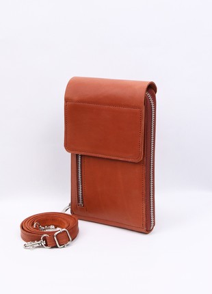 Small leather women's crossbody bag - wallet with zipper and phone compartment/ Brown - 10042 photo