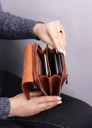 Small leather women's crossbody bag - wallet with zipper and phone compartment/ Brown - 10043 photo