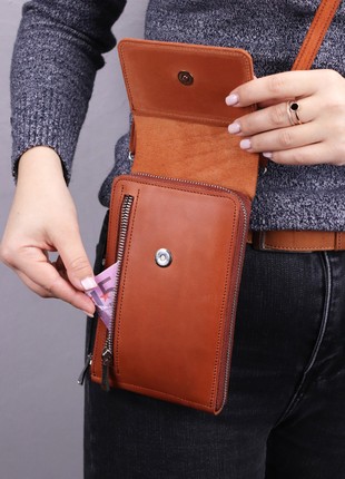 Small leather women's crossbody bag - wallet with zipper and phone compartment/ Brown - 10046 photo
