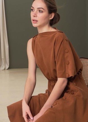 One-sleeve midi-length dress onesize