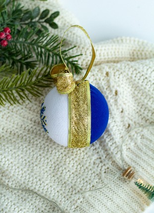 Christmas ball with Ukrainian ornament in blue-yellow color8 photo