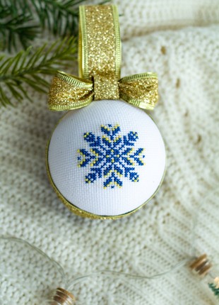 Christmas ball with Ukrainian ornament in blue-yellow color6 photo