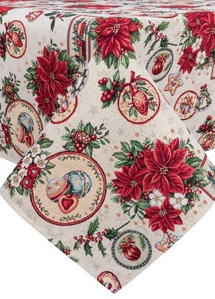 Christmas tapestry tablecloth  137 x 137 cm. festive tablecloth with gold lurex7 photo