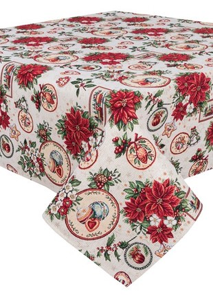 Christmas tapestry tablecloth  137 x 137 cm. festive tablecloth with gold lurex6 photo