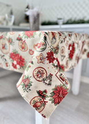 Christmas tapestry tablecloth  137 x 180 cm. festive tablecloth with gold lurex4 photo
