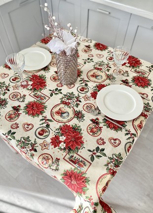 Christmas tapestry tablecloth  137 x 180 cm. festive tablecloth with gold lurex3 photo