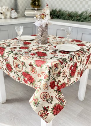 Christmas tapestry tablecloth  137 x 180 cm. festive tablecloth with gold lurex1 photo