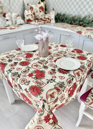 Christmas tapestry tablecloth  137 x 240 cm. festive tablecloth with gold lurex2 photo