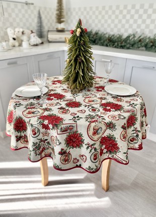 Christmas tapestry tablecloth for round table ø140 cm (55 in), with gold lurex round festive tablecloth4 photo