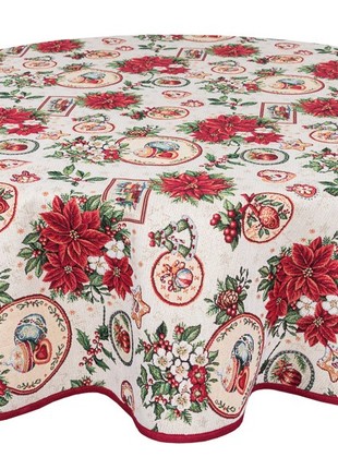 Christmas tapestry tablecloth for round table ø180 cm (70 in), with gold lurex round festive tablecloth6 photo