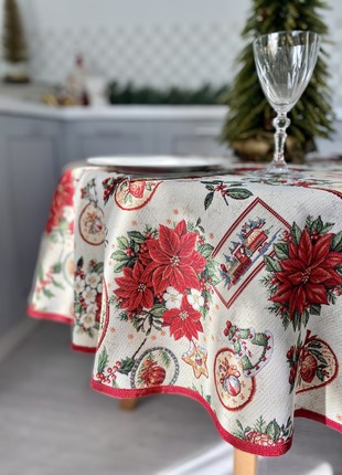 Christmas tapestry tablecloth for round table ø180 cm (70 in), with gold lurex round festive tablecloth4 photo
