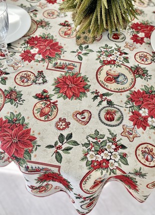 Christmas tapestry tablecloth for round table ø180 cm (70 in), with gold lurex round festive tablecloth2 photo