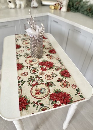 Christmas tapestry table runner  37x100 cm. (14x39 in) with gold lurex1 photo