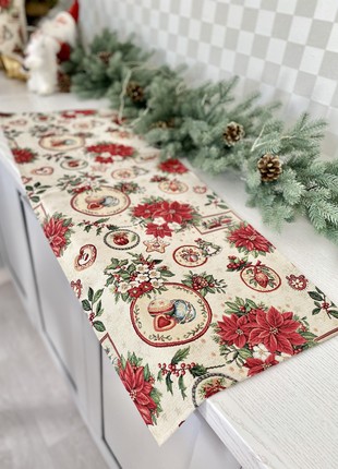 Christmas tapestry table runner  37x100 cm. (14x39 in) with gold lurex2 photo