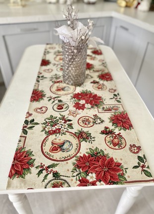 Christmas tapestry table runner  37x100 cm. (14x39 in) with gold lurex4 photo