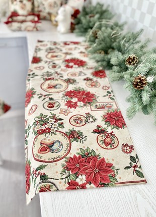 Christmas tapestry table runner  37x100 cm. (14x39 in) with gold lurex3 photo
