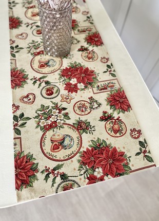 Christmas tapestry table runner  37x100 cm. (14x39 in) with gold lurex5 photo