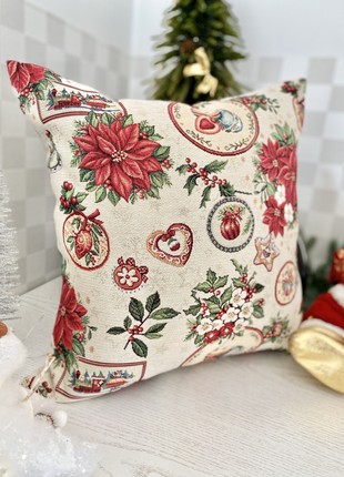 Christmas decorative tapestry pillowcase with gold lurex 45*45 cm. two-sided3 photo