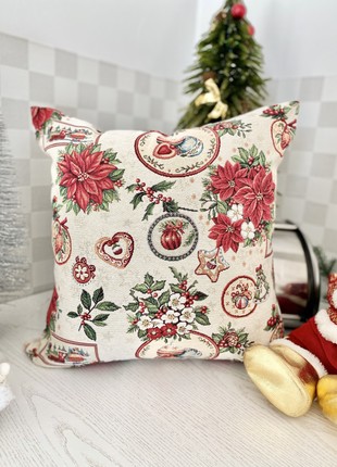 Christmas decorative tapestry pillowcase with gold lurex 45*45 cm. two-sided1 photo