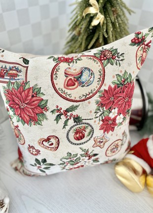 Christmas decorative tapestry pillowcase with gold lurex 45*45 cm. two-sided2 photo
