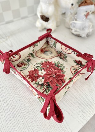 Christmas basket for sweets and cookies . Tapestry bread basket.2 photo