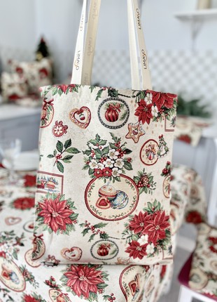 Christmas tapestry time shopping bag. Winter ornaments shoulder bag.2 photo