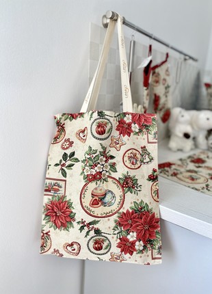 Christmas tapestry time shopping bag. Winter ornaments shoulder bag.1 photo