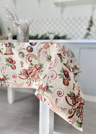 Christmas tapestry tablecloth  97 x 100 cm. festive tablecloth with gold lurex5 photo