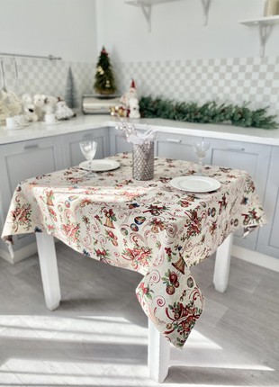 Christmas tapestry tablecloth  137 x 137 cm. festive tablecloth with gold lurex2 photo