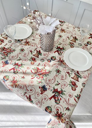 Christmas tapestry tablecloth  137 x 137 cm. festive tablecloth with gold lurex5 photo