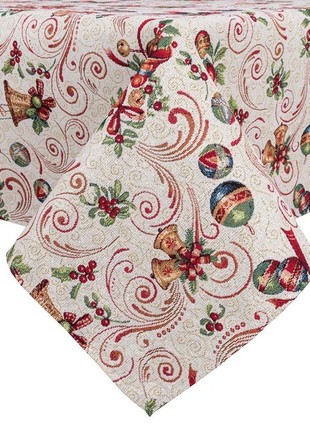 Christmas tapestry tablecloth  137 x 240 cm. festive tablecloth with gold lurex7 photo
