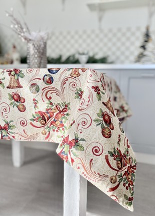 Christmas tapestry tablecloth  137 x 240 cm. festive tablecloth with gold lurex4 photo