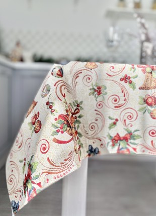 Christmas tapestry tablecloth  137 x 260 cm. festive tablecloth with gold lurex3 photo