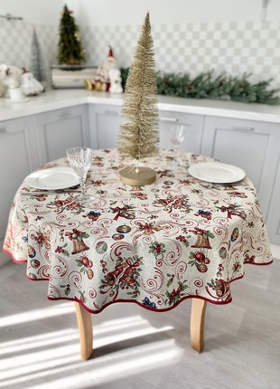 Christmas tapestry tablecloth for round table ø140 cm (55 in), with gold lurex1 photo